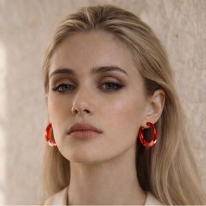 NWT Red Medium Illusion Lucite Hoops